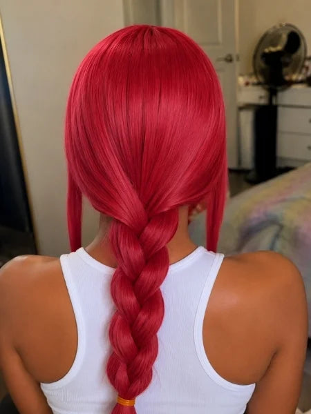 Makima Long Rose Red Braided Cosplay Wigs
