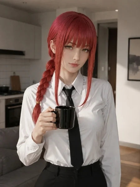 Makima Long Rose Red Braided Cosplay Wigs
