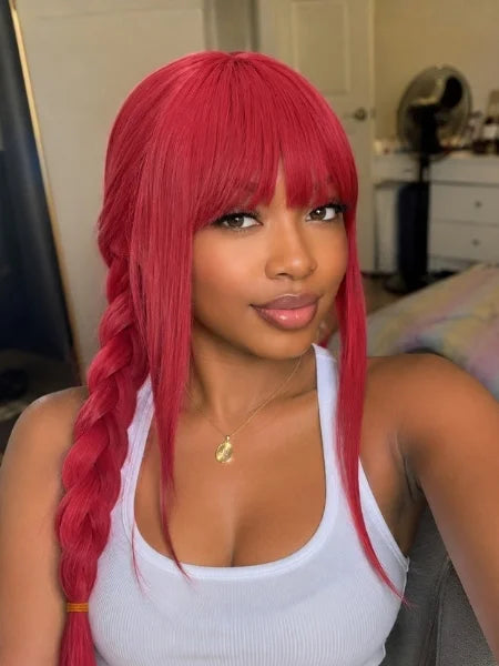 Makima Long Rose Red Braided Cosplay Wigs
