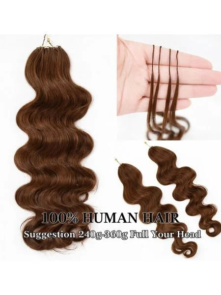 100% Human Hair Strands - Medium Brown Body Wave Micro-Loop Extension | Wigzu
