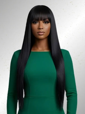 Silky Straight Glueless Wig with Bangs 150% Density