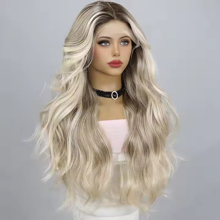 V-Part Golden Blonde Glueless Wavy Wig 150% Density