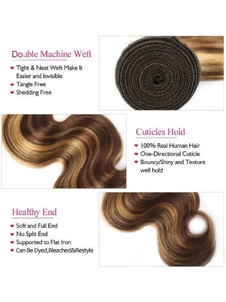 Blonde Highlight Body Wave Raw Human Hair Extension - WIGZU