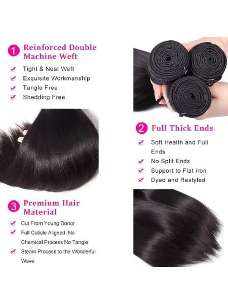 Brazilian Bone Straight Virgin Human Hair Extension, Double Weft - WIGZU
