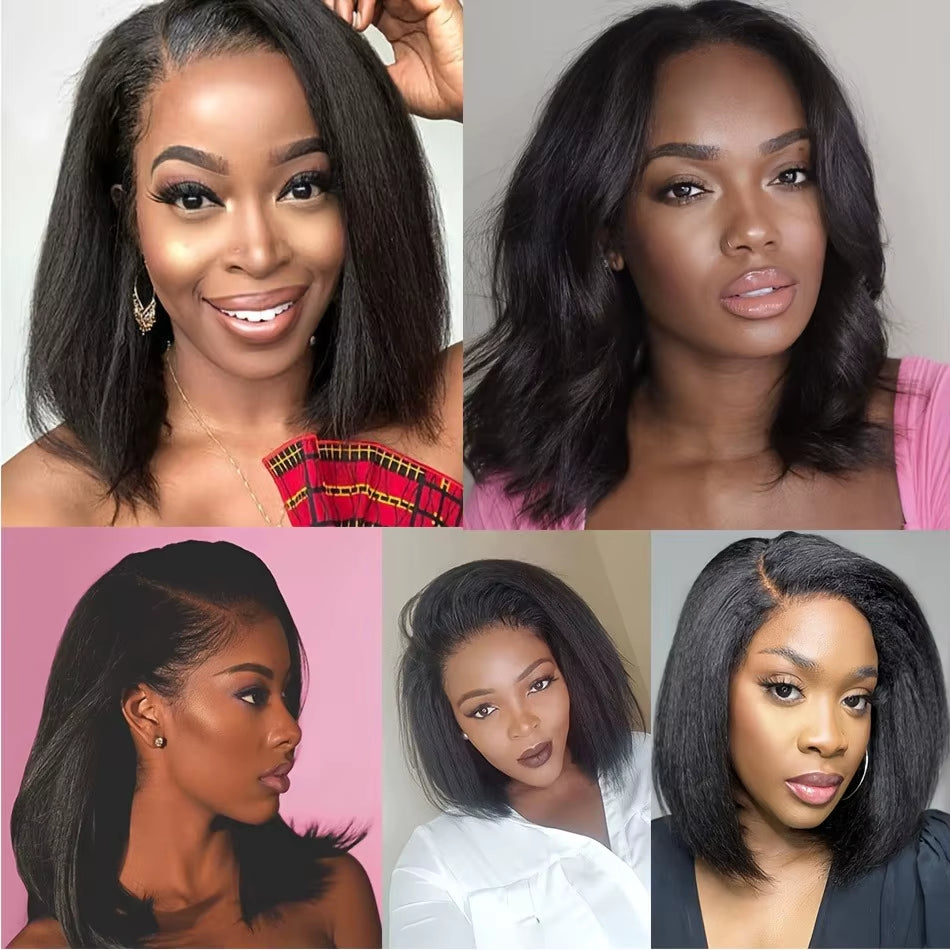Kinky Straight 13X4 HD Lace Front Human Hair Wigs for Women Glueless Transparent Brazilian Coarse Yaki Remy Lace Frontal Wigs