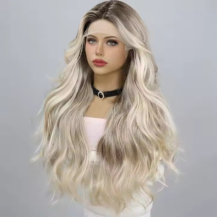V-Part Golden Blonde Glueless Wavy Wig 150% Density