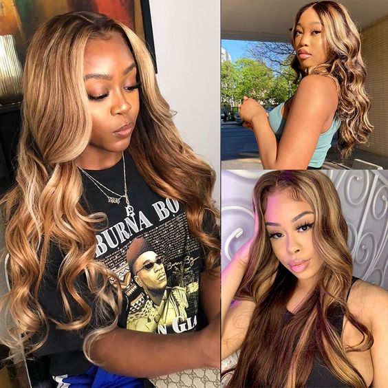 P4/27 Honey Blonde Body Wave 4x4 Lace Closure Wig 150% Density