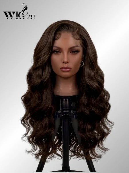 Glueless Chocolate Brown Body Wave 4x4 Lace Closure Wig 150% Density - WIGZU