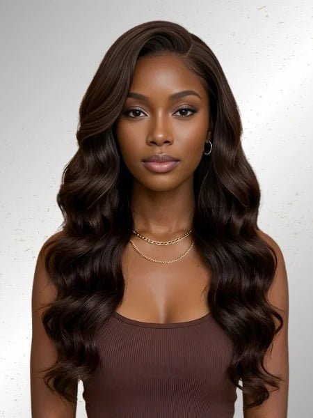 Glueless Chocolate Brown Body Wave 4x4 Lace Closure Wig 150% Density - WIGZU