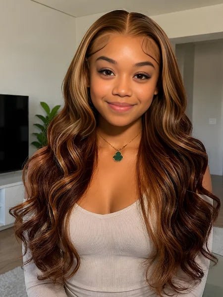 P4/27 Honey Blonde Body Wave 4x4 Lace Closure Wig 150% Density - WIGZU