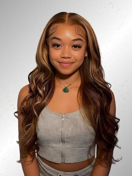 P4/27 Honey Blonde Body Wave 4x4 Lace Closure Wig 150% Density - WIGZU