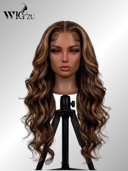 P4/27 Honey Blonde Body Wave 4x4 Lace Closure Wig 150% Density - WIGZU