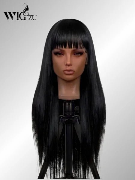Silky Straight Glueless Wig with Bangs 180% Density - WIGZU