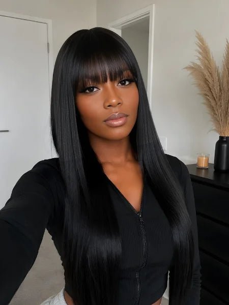 Silky Straight Glueless Wig with Bangs 180% Density - WIGZU