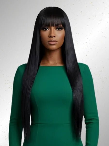 Silky Straight Glueless Wig with Bangs 180% Density - WIGZU
