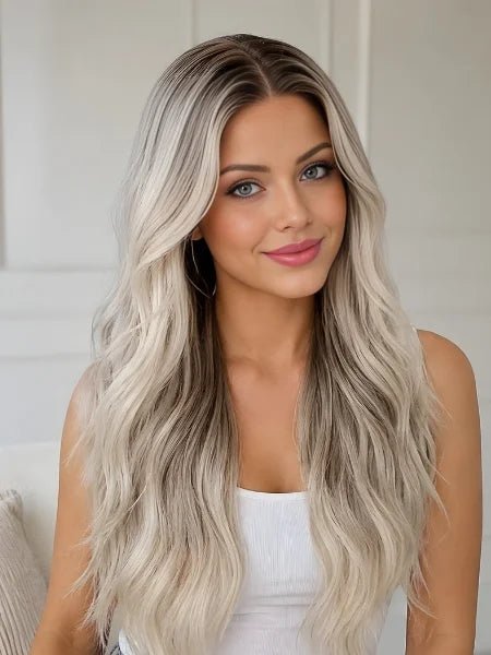 V-Part Golden Blonde Glueless Wavy Wig 150% Density - WIGZU