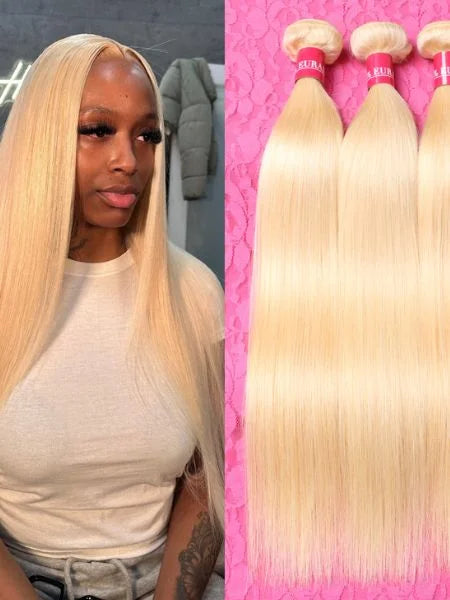 613 Honey Blonde Brazilian Straight Hair, Double Weft